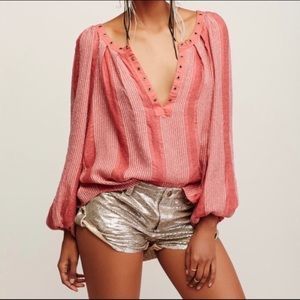 Free People Against All Odds Peasant Blouse Salmon Pink Size Medium